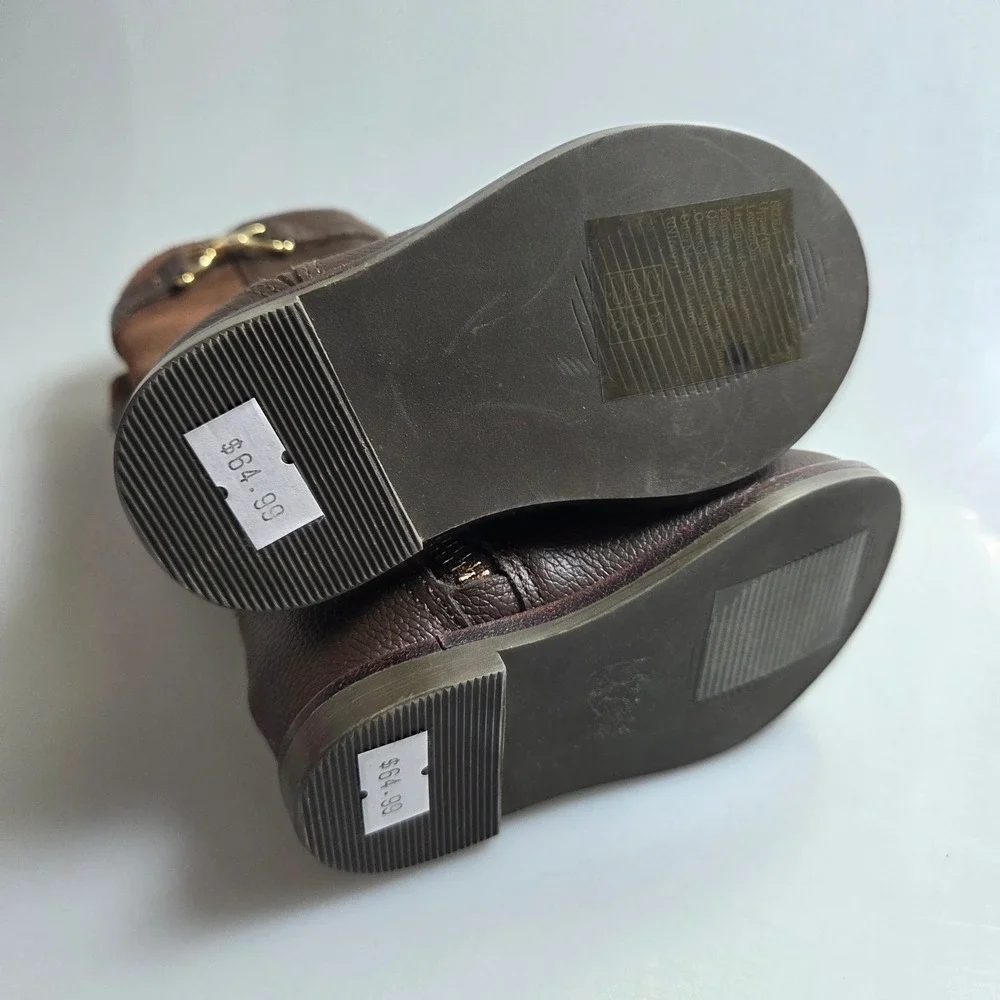 Kids Brown Tall Winter Boots with Gold Accent